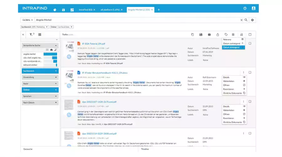 iFinder Trefferliste - Screenshot